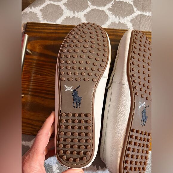 Polo Ralph Lauren White Leather Loafers Slip-Ons driving shoes 9.5